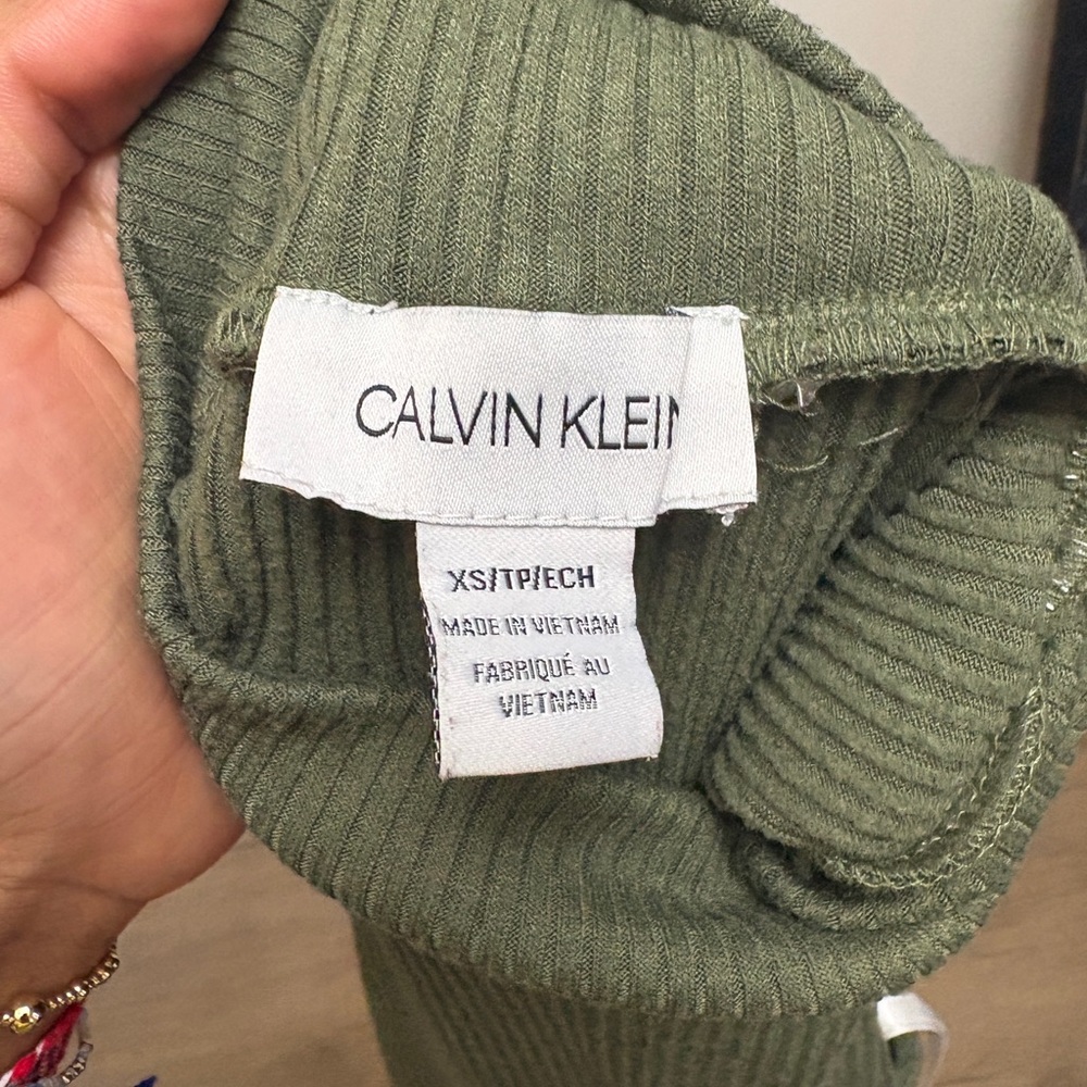 Calvin Klein Olive Green Sleeveless Turtleneck Midi Dress - Picture 3 of 3